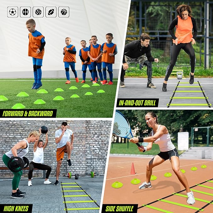 Yes4All Agility Ladder – Adjustable Speed & Agility Training Equipment for All Ages – Durable, Portable, Multiple Combo Sets Available