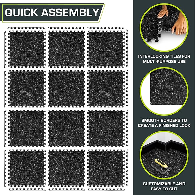 ProsourceFit Rubber Top Exercise Puzzle Mat ½-inch or ¾-inch, EVA Foam Interlocking Tiles for Home Gym Protective Flooring for Equipment and Workouts, Available in 24 SQ FT or 48 SQ FT