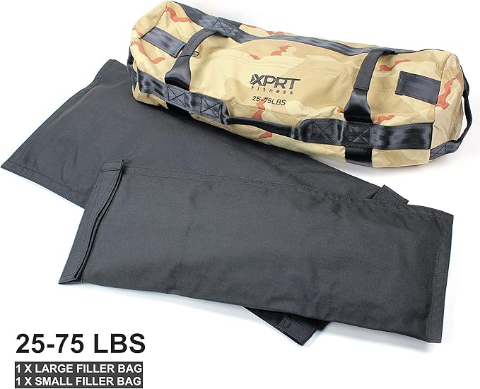 XPRT Fitness Workout Sandbag for Heavy Duty Workout Cross Training 7 Multi-positional Handles - Color Army Green/Black/Camo