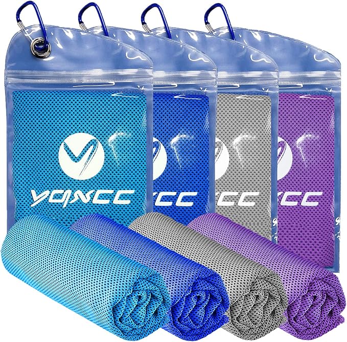 YQXCC Cooling Towels | 4 Pack 47"x12" | Ice Cool for Neck | Microfiber Soft Breathable Chilly | for Yoga, Sports, Golf, Gym, Camping, Running, Fitness, Workout & More Activities