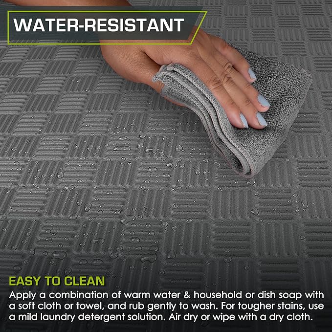 ProsourceFit Exercise Puzzle Mat ½-in, Checkered EVA Foam Floor Tiles w/Non-Slip Texture, Gym Mat w/Interlocking Foam Tiles for Adjustable Surface, Shock Absorbing, Waterproof Gym Flooring, Grey