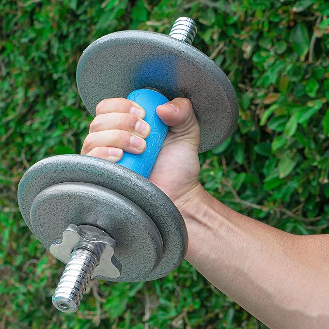 ProsourceFit Thick Grips for Dumbbell and Barbell, 1.9-in Axle Bar Adapter for Weightlifting and Strength Training (Blue)