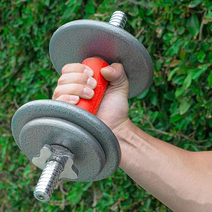 ProsourceFit Thick Grips for Dumbbell and Barbell, 1.9-in Axle Bar Adapter for Weightlifting and Strength Training (Red)