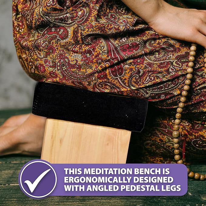 Mudra Crafts Maroon Foldable Meditation Chair - Yoga Zen Meditation Bench Kneeling Stool - Wooden Meditation Stool with Cushion - Prayer Kneeler Seiza Meditation Seat