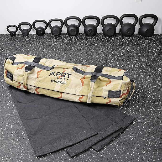 XPRT Fitness Workout Sandbag for Heavy Duty Workout Cross Training 7 Multi-positional Handles - Color Army Green/Black/Camo