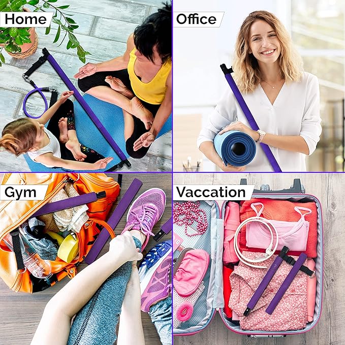 Portable Pilates Bar Kit with Resistance Bands (20, 30, 40, 50 LBS) – Adjustable Home Workout Equipment with 8 Week Training Program – Full Body Fitness Bar for Pilates, Strength Training
