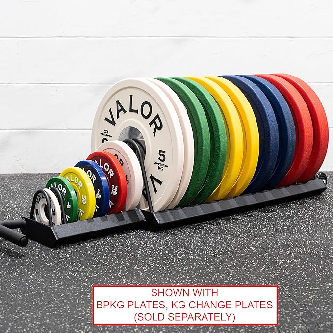 Valor Fitness Portable Bumper Plate Storage Rack – Horizontal Floor Storage with Wheels up to 16 Plates - Home Gym Organization
