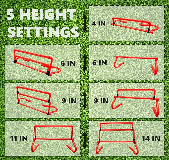 Adjustable Agility Training Hurdles, 5 Height Speed & Jump Hurdles, Portable Sports Equipment for Soccer, Football, Basketball, Kids & Athletes
