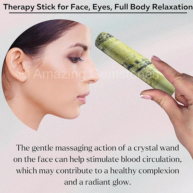 Amazing Gemstone Serpentine Crystal Wand Massage Stick - Pelvic Wand Gua Sha for Adults - Crystals and Healing Stones Massage Wands for Adults Gifts (Smooth)