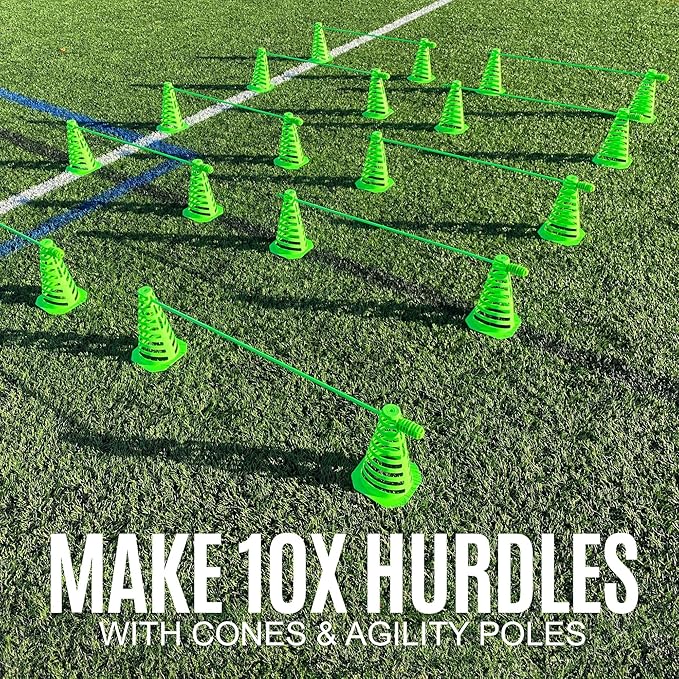 QUICKPLAY PRO Speed + Agility Set, Multi-Sport Training Agility Poles | Cones | Speed Hurdles | Soccer Tennis | Crowd Barrier