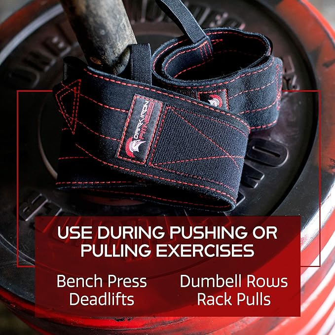 Dark Iron Fitness Wrist Straps for Weightlifting, Heavy Duty Gripping Suede Leather Bands for Men & Women, Support Wraps Gloves Alternative for Power Lifting Weight Strength Training Workouts