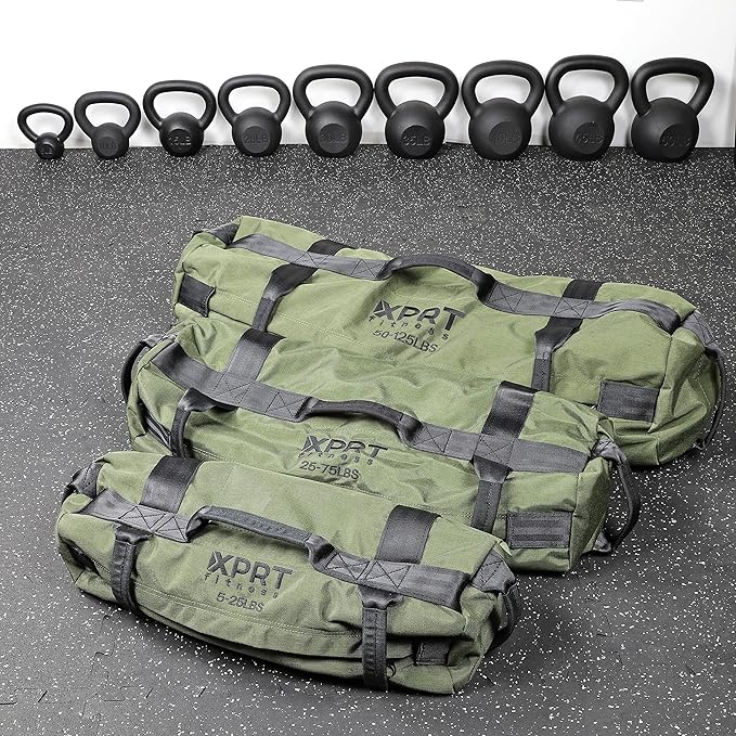 XPRT Fitness Workout Sandbag for Heavy Duty Workout Cross Training 7 Multi-positional Handles - Color Army Green/Black/Camo