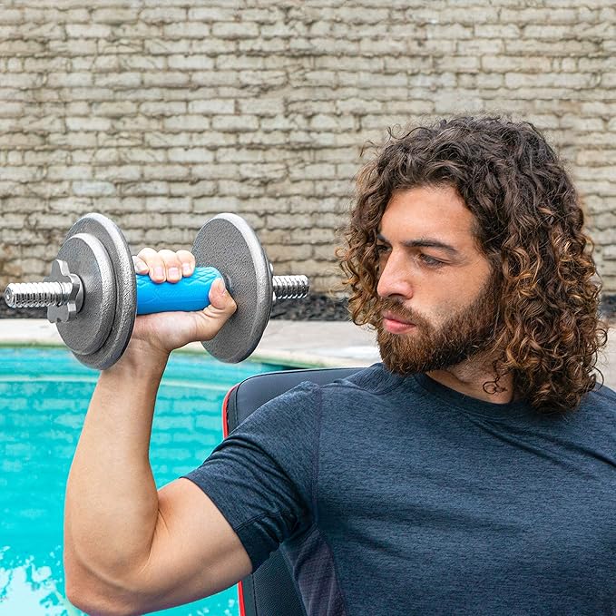 ProsourceFit Thick Grips for Dumbbell and Barbell, 1.9-in Axle Bar Adapter for Weightlifting and Strength Training (Blue)