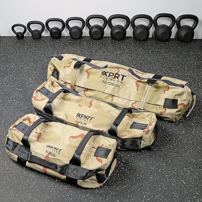 XPRT Fitness Workout Sandbag for Heavy Duty Workout Cross Training 7 Multi-positional Handles - Color Army Green/Black/Camo