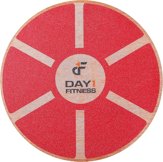 Day 1 Fitness Balance Board, 15.4” – RED - 360° Rotation, for Balance, Coordination, Posture - Large, Wooden Wobble Boards with 15° Tilting Angle for Workouts - Premium Core Trainer Equipment