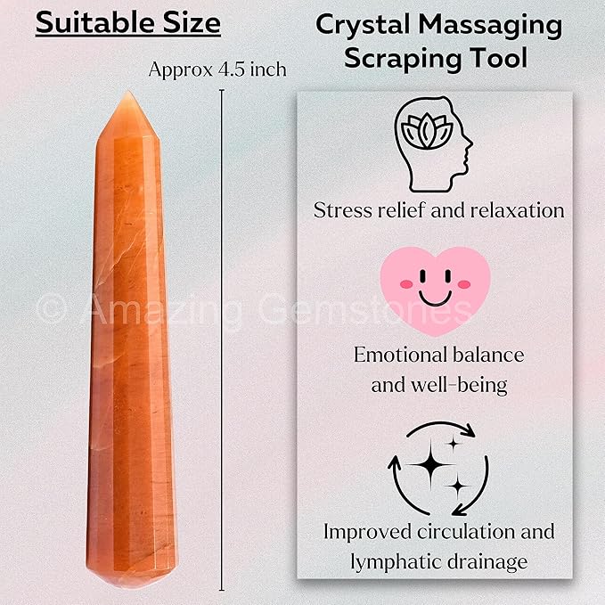 Amazing Gemstone Red Aventurine Crystal Wand Massage Stick - Pelvic Wand Gua Sha for Adults - Crystals and Healing Stones Massage Wands for Adults Gifts (Pointed)