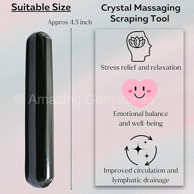 Amazing Gemstone Black Agate Crystal Wand Massage Stick - Pelvic Wand Gua Sha for Adults - Crystals and Healing Stones Massage Wands for Adults Gifts (Smooth)